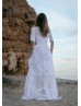 Elbow Sleeves White Lace Chiffon Boho Wedding Dress